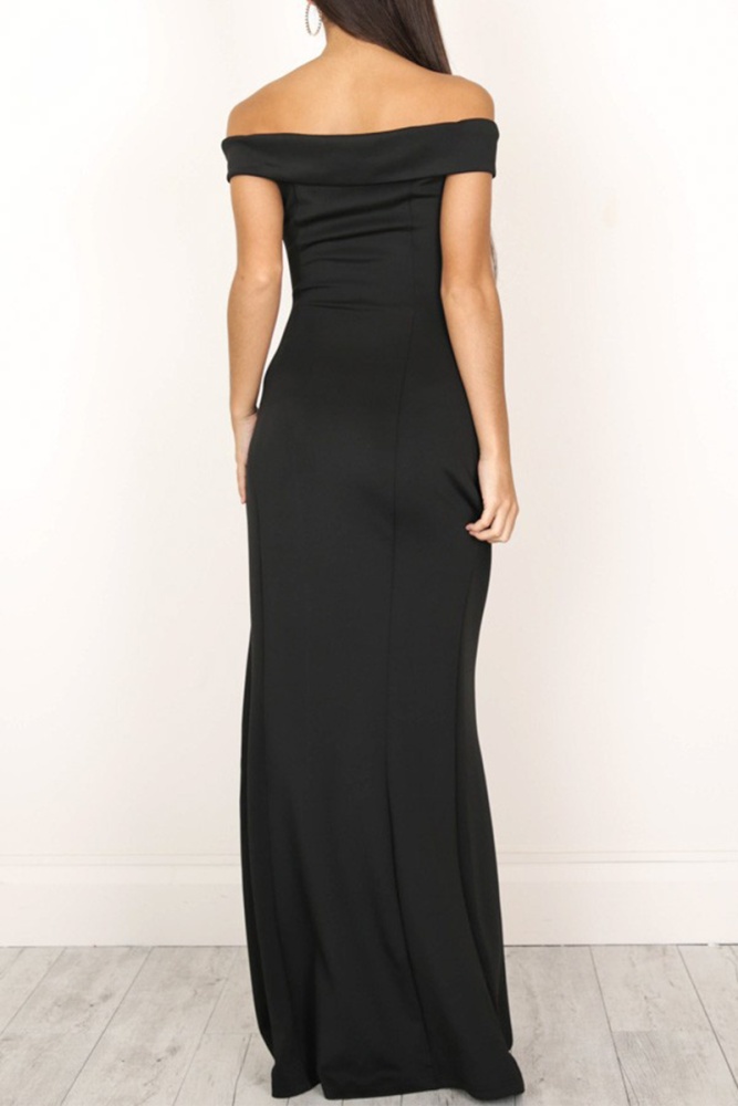 Elegant Solid Backless High Opening Off the Shoulder Irregular Dresses Evening Dresses