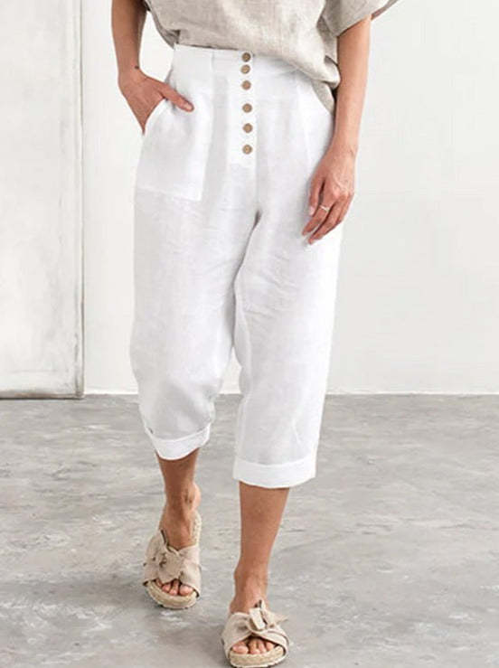 Breasted cotton linen loose oversized women casual long pants