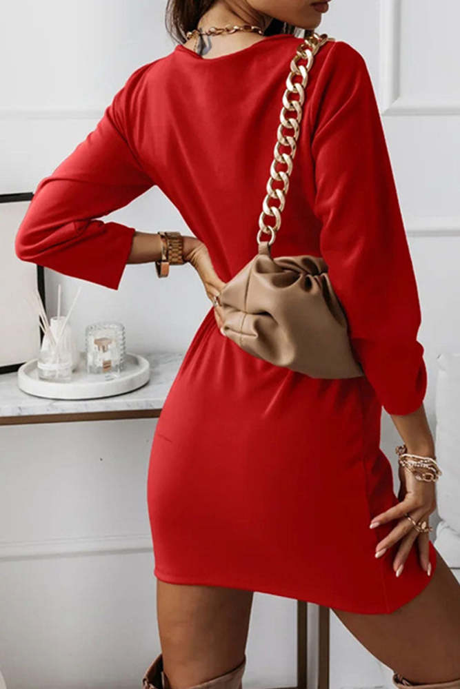 Fashion Elegant Solid Split Joint Fold V Neck Pencil Skirt Dresses Bodycon Dresses