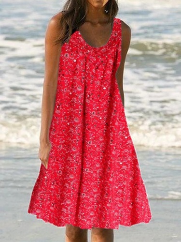 Plus Size Floral Print Beach Women Summer Midi Dresses Vacation dresses