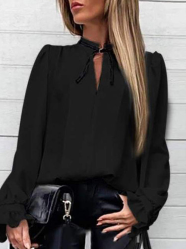 Fashion Pure Lacing Sand collar Long sleeve Blouses