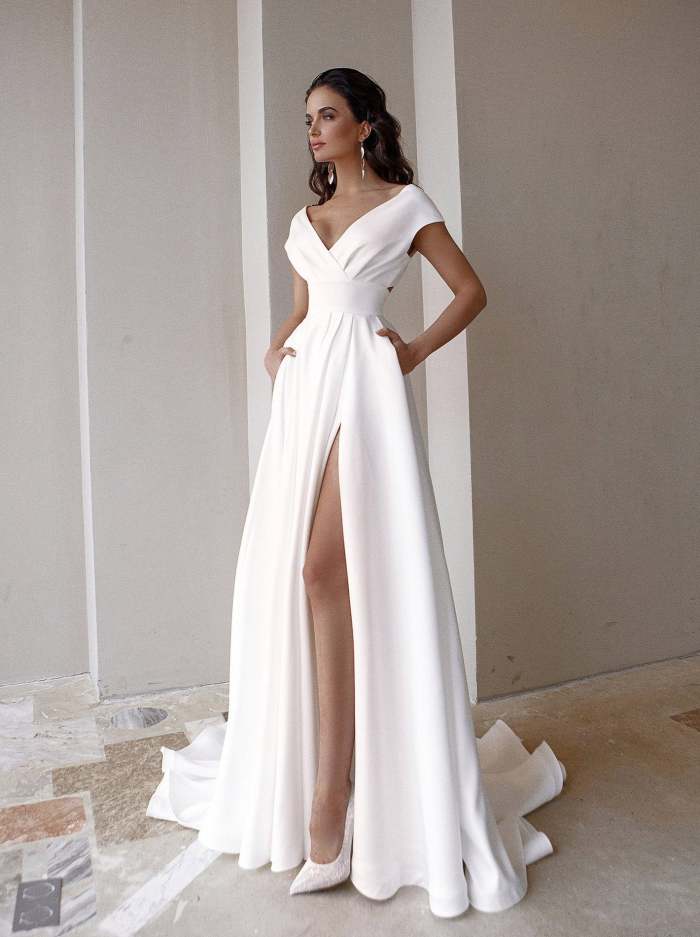 Elegant women v neck plain white evening dresses party dresses