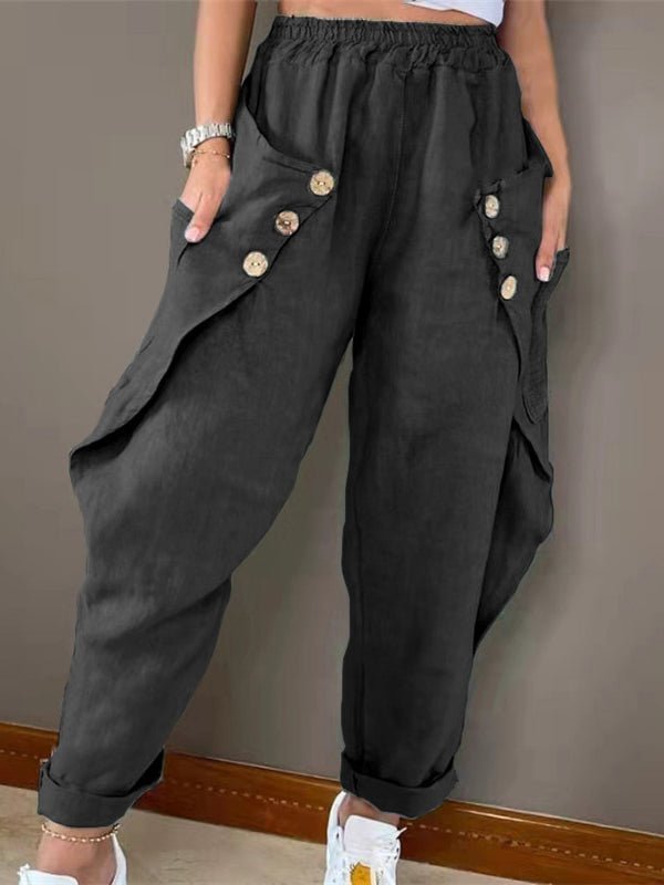 Women's Pants Casual Pocket Button Elastic Waist Pant