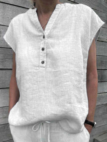 Women's T-Shirts Casual V-Neck Button Short Sleeve T-Shirt