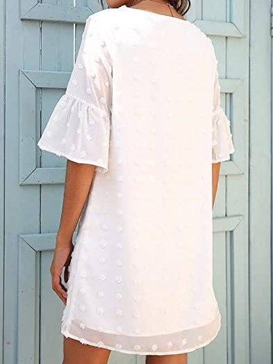 Women's Dresses Solid Jacquard Dots Chiffon Short Sleeve Dress