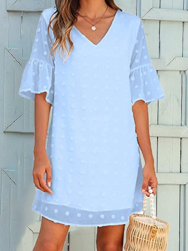 Women's Dresses Solid Jacquard Dots Chiffon Short Sleeve Dress