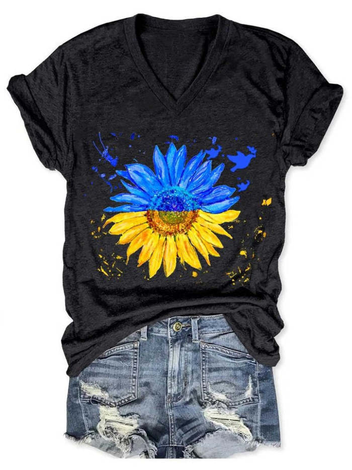 V Neck Sunflowers Vacation T-Shirts