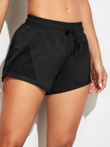 Hollow Out Drawstring Waist Sports Shorts