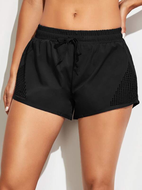 Hollow Out Drawstring Waist Sports Shorts