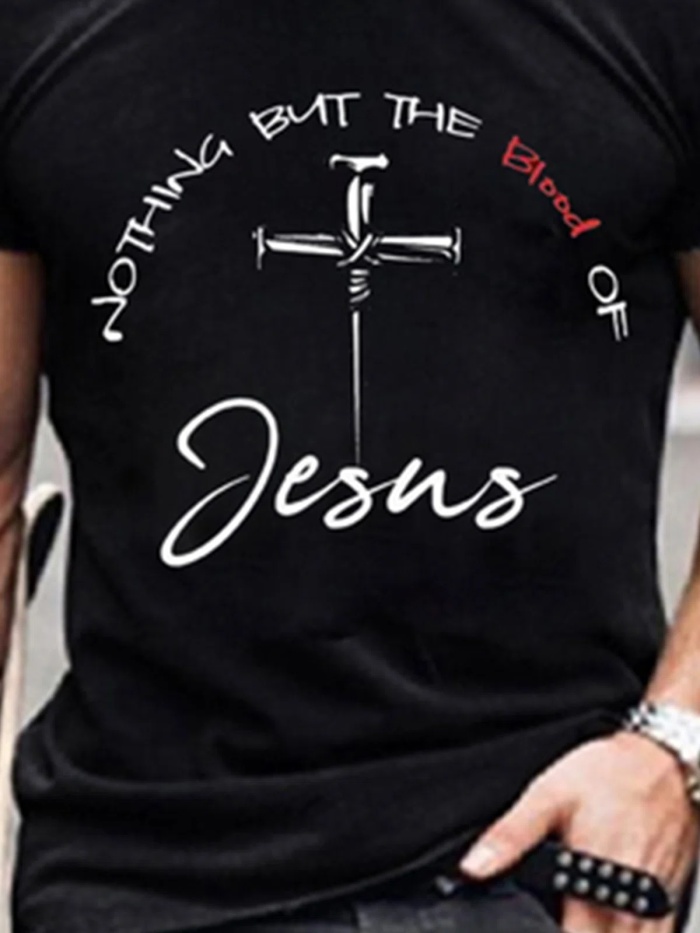 Easter Cross Letter Print Men's Casual Short Sleeve T-Shirts