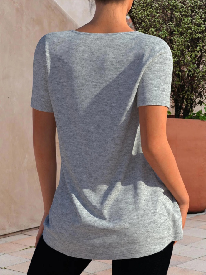 Square Neck Basics Plain Short Sleeve Tunic T-Shirt