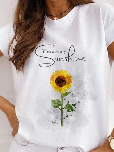 Printed Round Neck Short Sleeve Casual T-Shirt