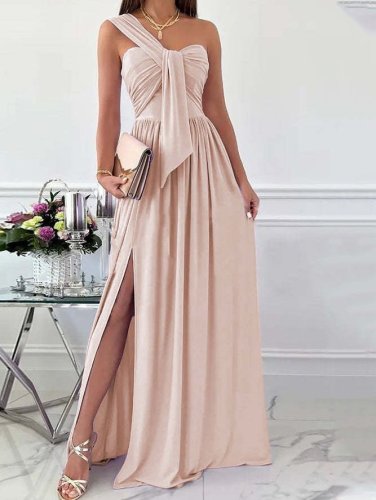 Women's Dresses Simple Sleeveless Off Shoulder Slit Dress Evening Dresses
