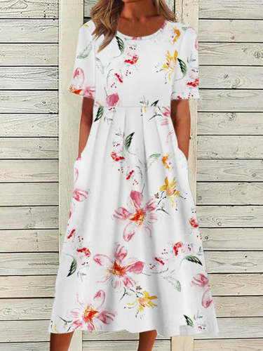 Multi pleated zipper floral long dress for women