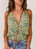 V-neck Loose Floral Print Resort Beach Sleeveless T-shirt Vests