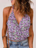 V-neck Loose Floral Print Resort Beach Sleeveless T-shirt Vests