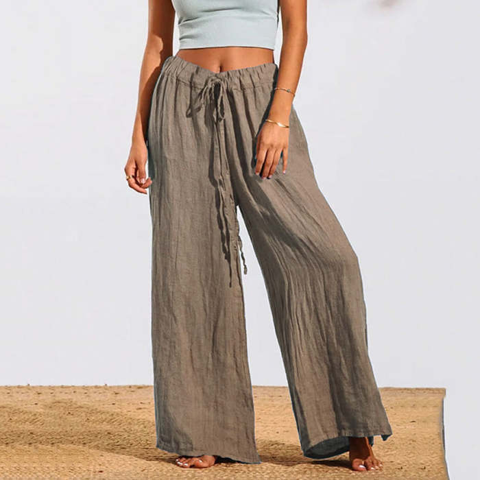 Loose Casual Solid Color Elastic Waist Pants