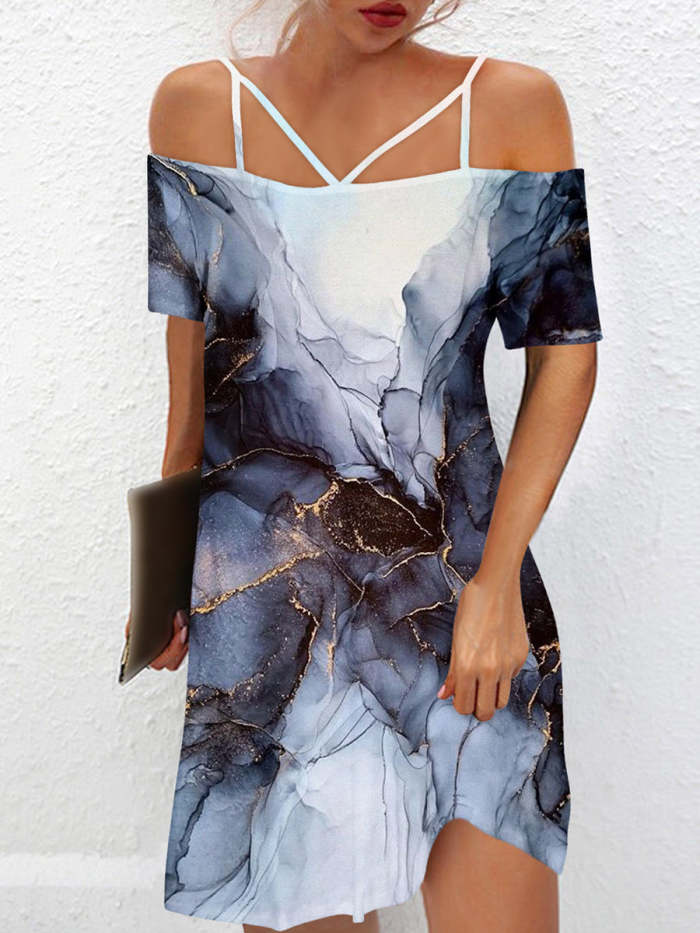Off Shoulder Adjustable Straps Printed Midi Dress