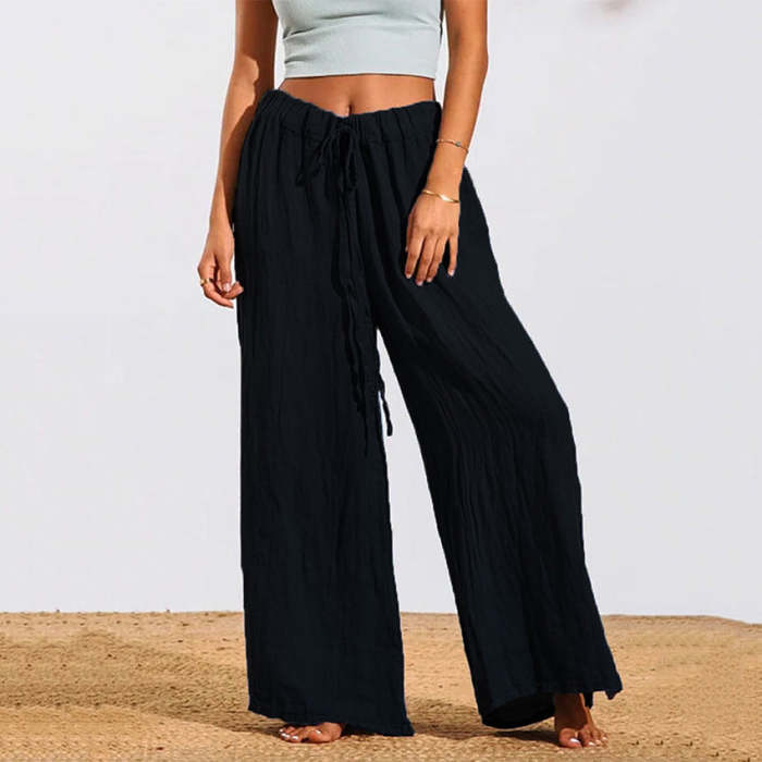 Loose Casual Solid Color Elastic Waist Pants
