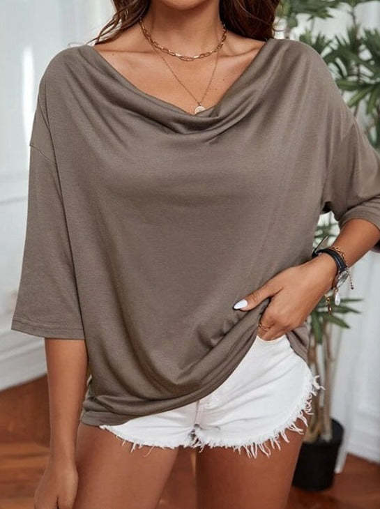 Fashion Solid Color Doll Sleeve T-Shirt Top