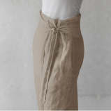 Ladies Cotton Linen Solid Color High Waist Long Pants