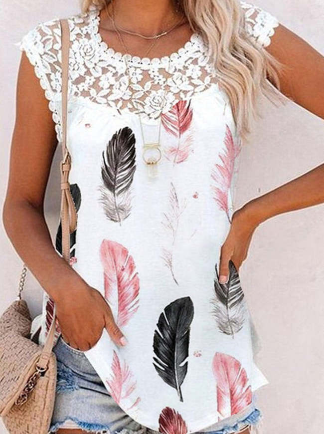 Women chic fashion sleevless lace shirts tops
