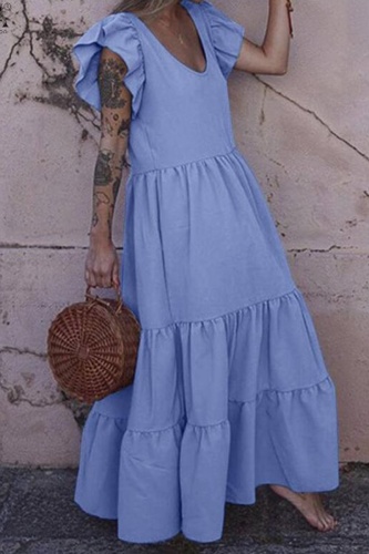 Casual Solid Split Joint Flounce Cake Skirt Dresses Maxi Dresses