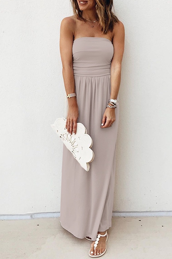Elegant Solid Split Joint Fold Strapless Dresses Maxi Dresses