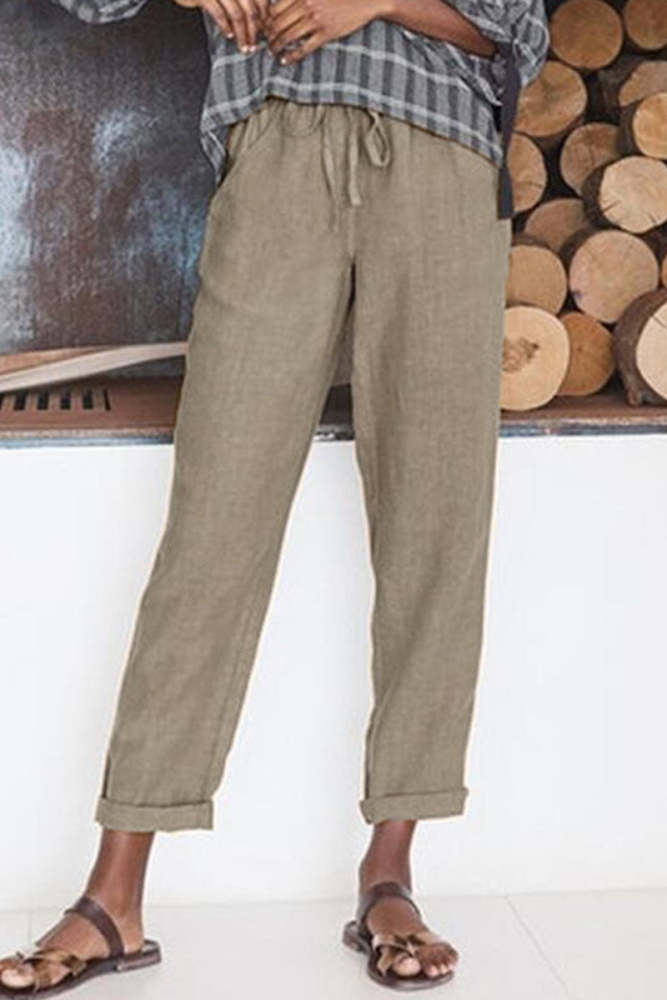 Casual Solid Pocket Loose Wide Leg Bottoms Pants