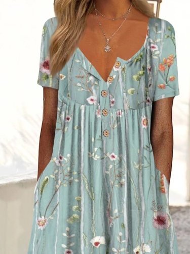 Henley Floral Loose Pockets Casual Maxi Dresses