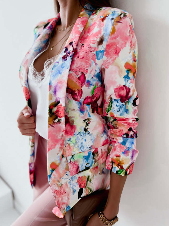 Fashionanble women floral printed big lapel casual coats blazers