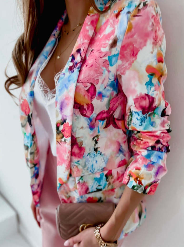 Fashionanble women floral printed big lapel casual coats blazers
