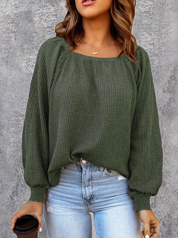 Women's Blouses Solid Square Neck Long Sleeve Knit Blouse