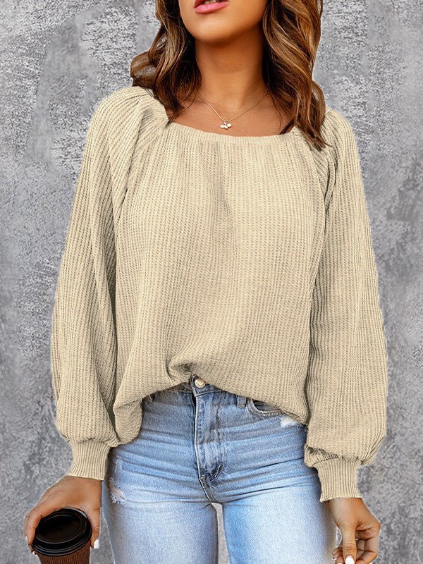 Women's Blouses Solid Square Neck Long Sleeve Knit Blouse