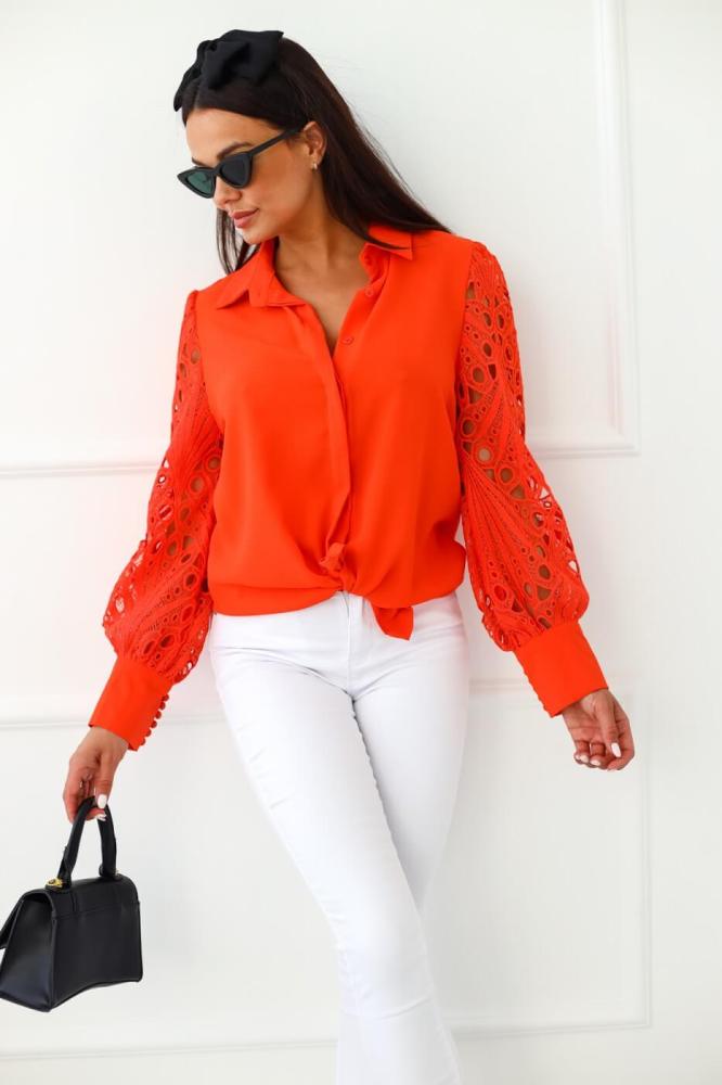Fashion Solid Satin Lace Turn Down Neck Blouses