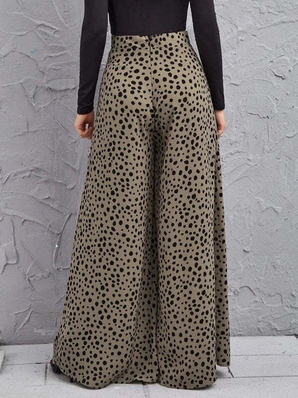 Loose high waist leopard print drape wide leg trousers swing leg pants