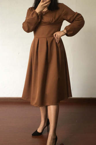 Elegant Solid Patchwork O Neck Waist Skirt Dresses(4 colors)