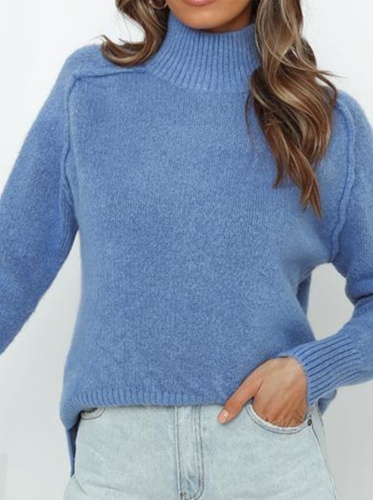 Casual Solid Patchwork Slit Turtleneck Tops Sweaters