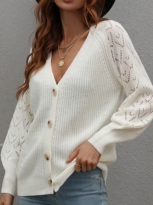 Casual Solid Patchwork V Neck Tops Sweaters & Cardigans