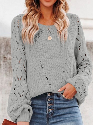 Fashion Solid Patchwork O Neck Tops Sweaters