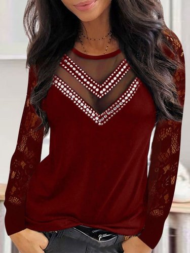 Sexy Long Sleeve Round Neck Plain T-Shirts Blouses