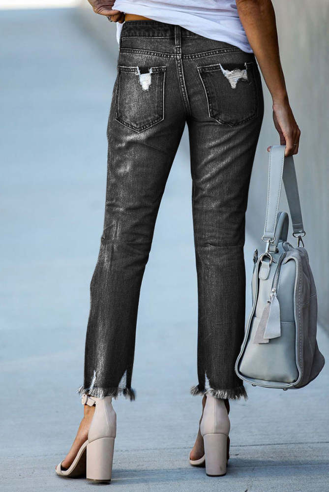 Denim fashion hole design long slim pants