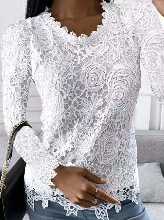 Round neck lace long sleeve fashion T-shirts