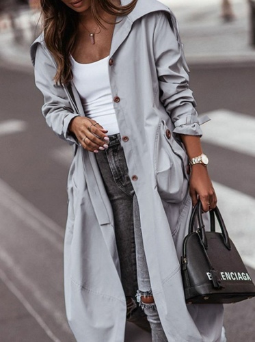 Casual Solid Patchwork Turndown Collar Outerwear Trench Coats