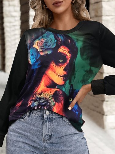 Women's T-Shirts Printed Round Neck Long Sleeve Casual T-Shirts