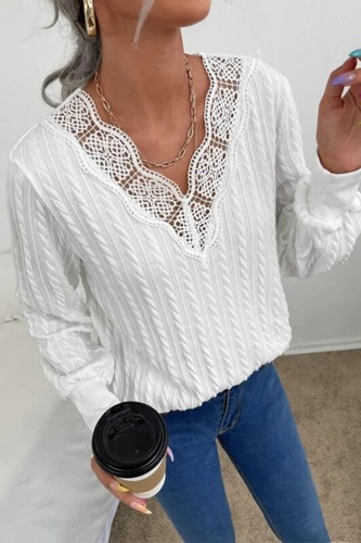 Casual Elegant Solid Lace Split Joint V Neck Tops Sweater