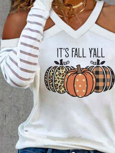 Women's Halloween T-Shirts Pumpkin Print Off-The-Shoulder Long Sleeve T-Shirt