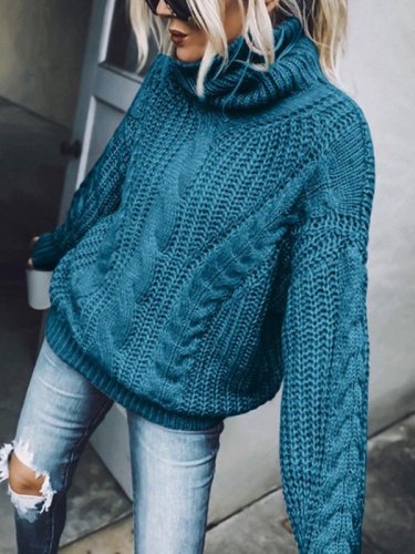 Women's Sweaters Solid Turtleneck Long Sleeve Knit Sweater
