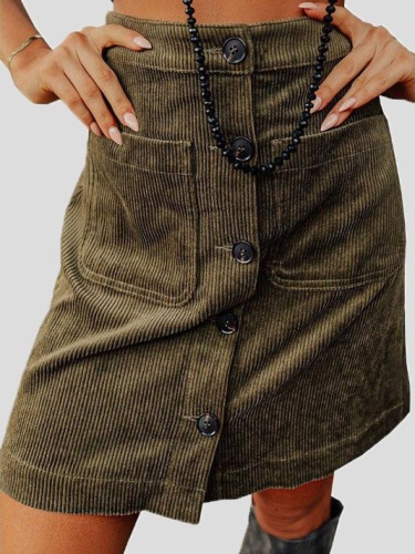Women's Skirts Corduroy High Waist Button Pocket Skirt