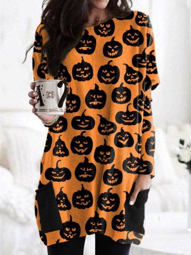 Women's Dresses Pumpkin Cartoon Print Long Sleeve Halloween Blouses